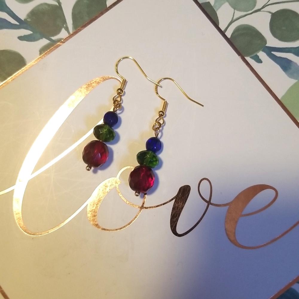 Cool Blue, Green, and Red Earrings.